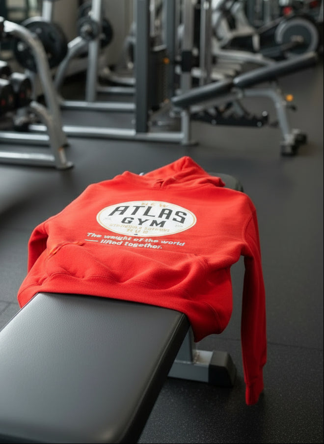 🏋️♂️ **New Atlas Gym** 🏋️♂️Official Merchandise Soft Cotton 280GSM Gym Hoodie ( Red )