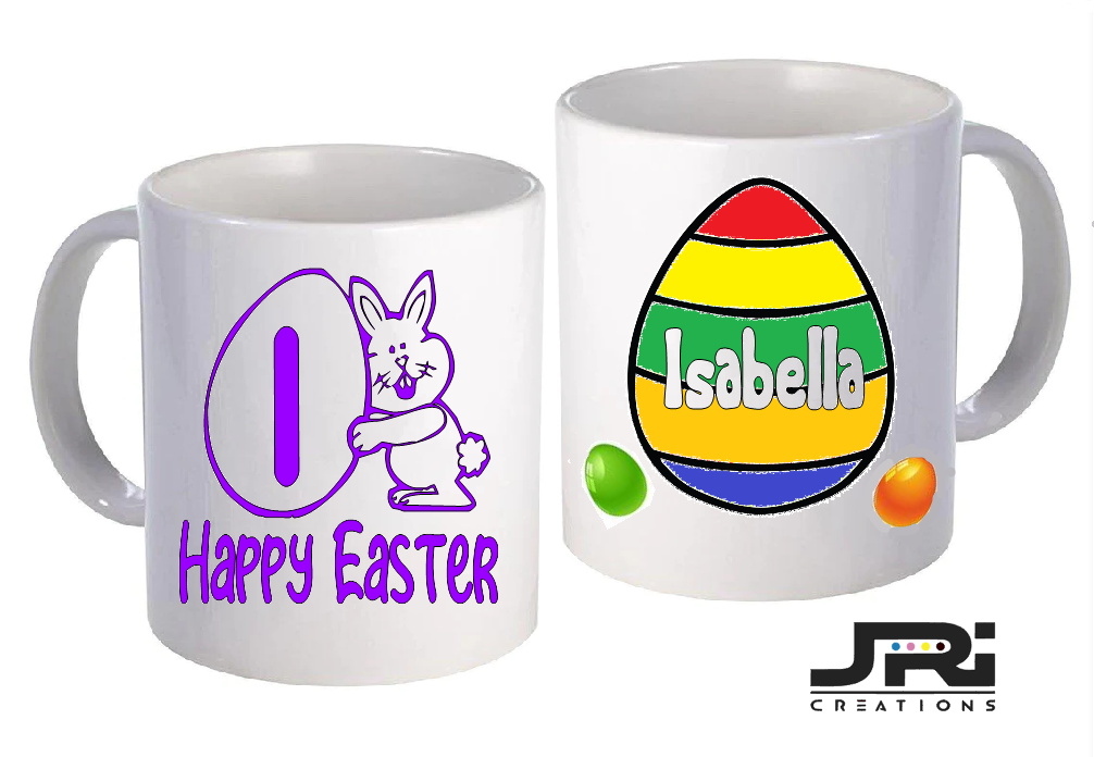 Personalised Easter Initial Mug | Custom Name Ceramic Coffee Cup | Full Colour Print