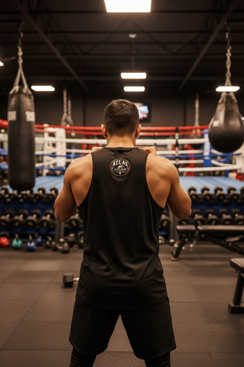 🥊 **Atlas Boxing ** 🥊Official Merchandise Cool Gym Tank Top Breathable Vest ( Black )