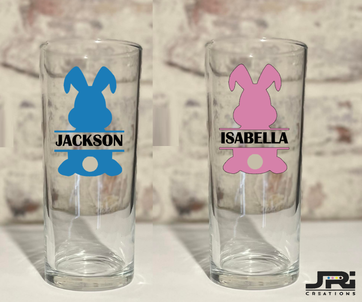 Vinyl Tall High Ball Glass Easter Bunny/Name