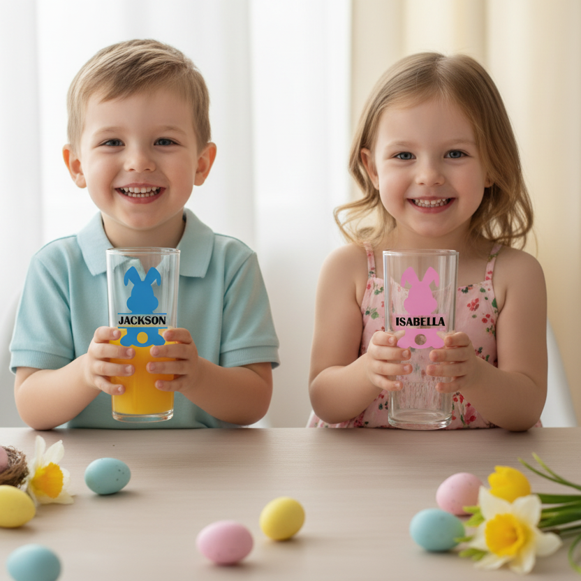 Vinyl Tall High Ball Glass Easter Bunny/Name