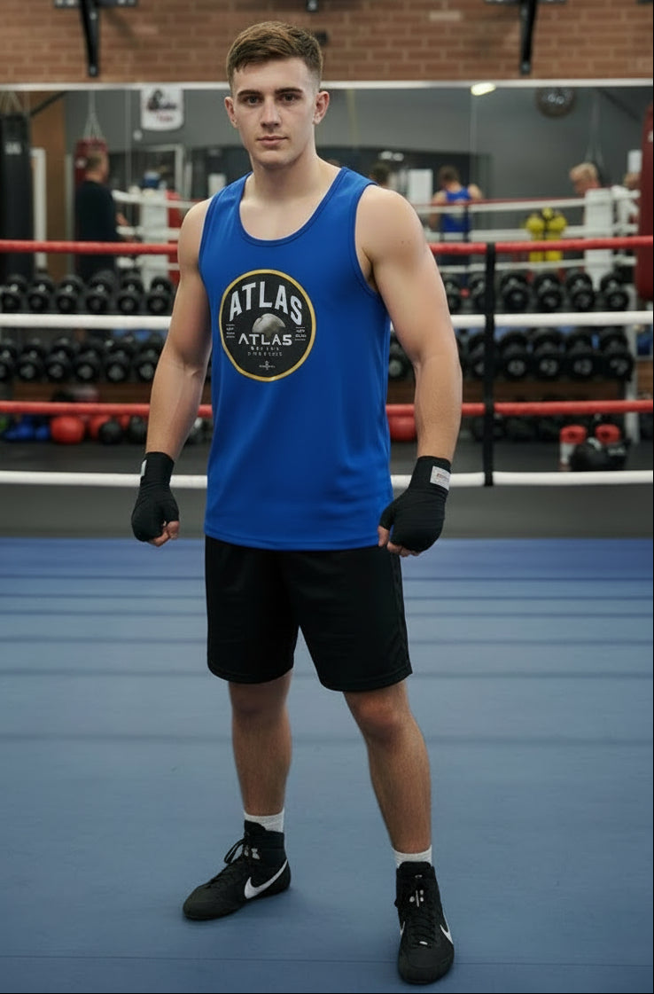 🥊 **Atlas Boxing ** 🥊Official Merchandise Cool Gym Tank Top Breathable Vest ( Royal Blue )