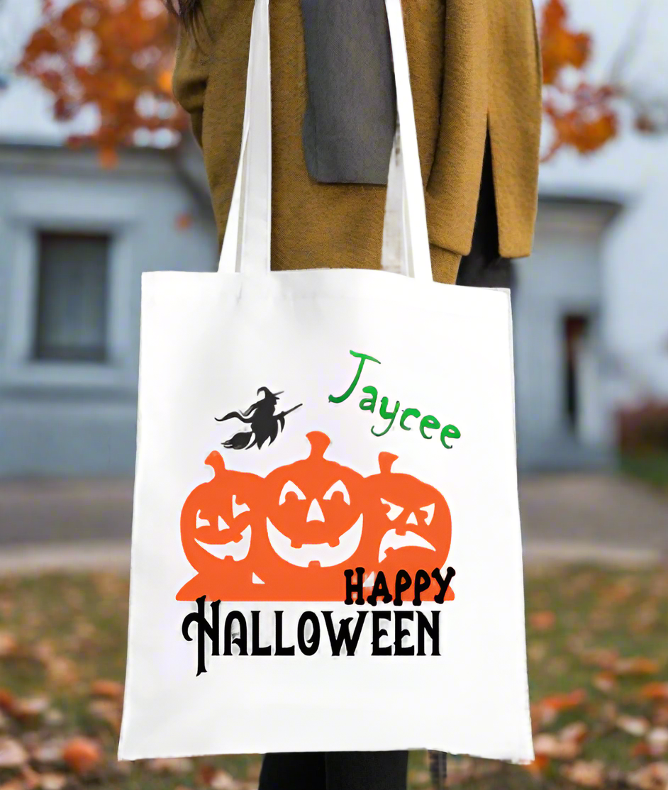 Personalised Printed Tote Bag Halloween Pumpkin