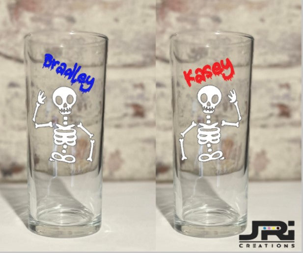 Vinyl Tall High Ball Glass Halloween Skeleton Name