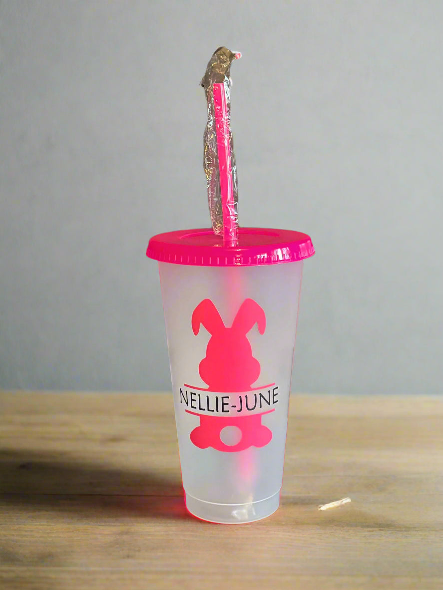 Personalised Easter Plastic Cold Cup Bottle,Lid,Straw Various Colour