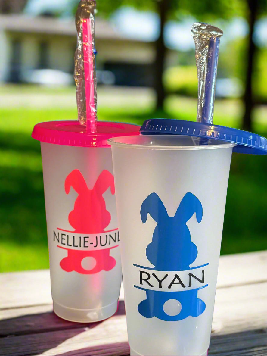 Personalised Easter Plastic Cold Cup Bottle,Lid,Straw Various Colour