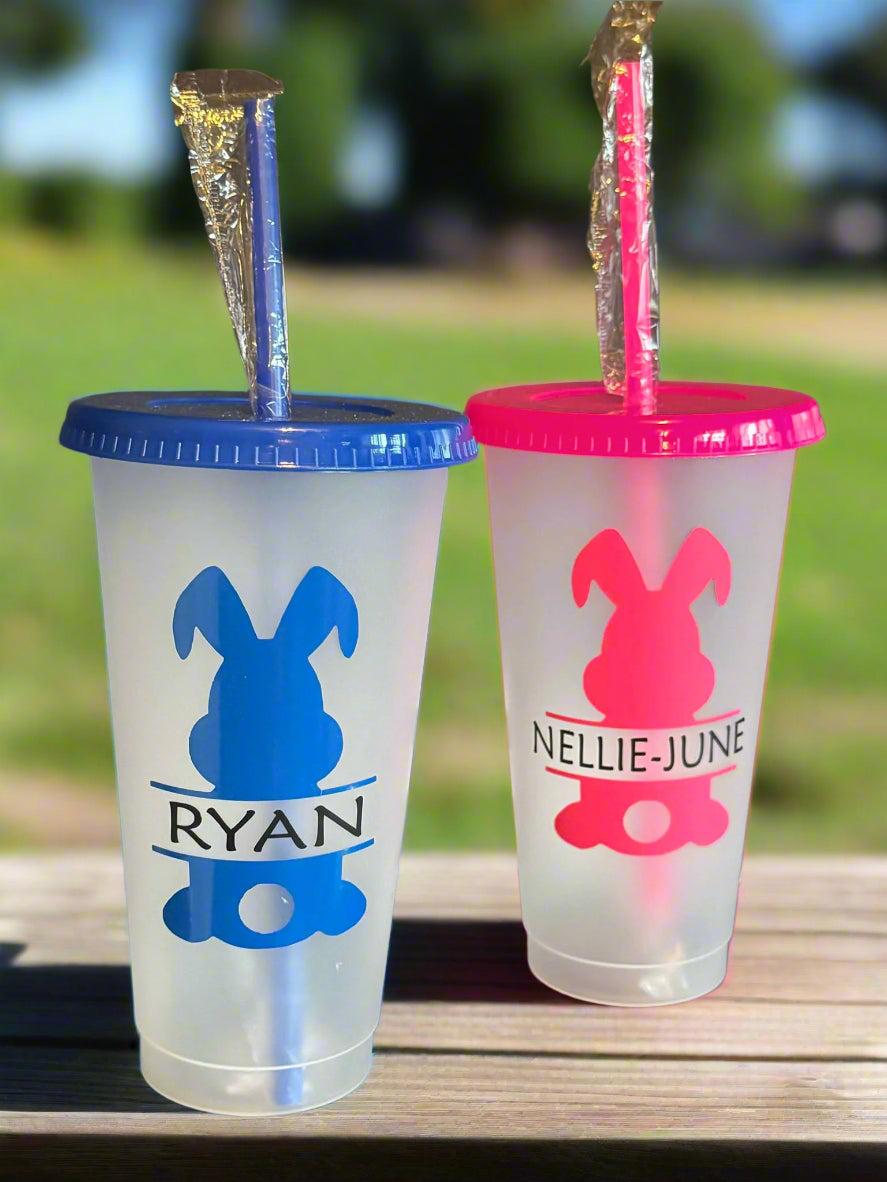 Personalised Easter Plastic Cold Cup Bottle,Lid,Straw Various Colour