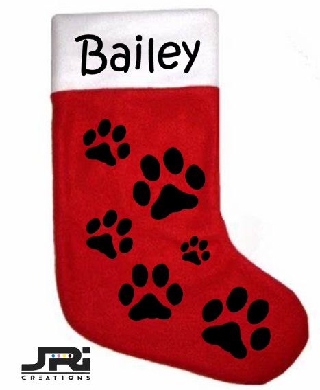 Personalised Christmas Stocking Dog / Cat Paw Print Design