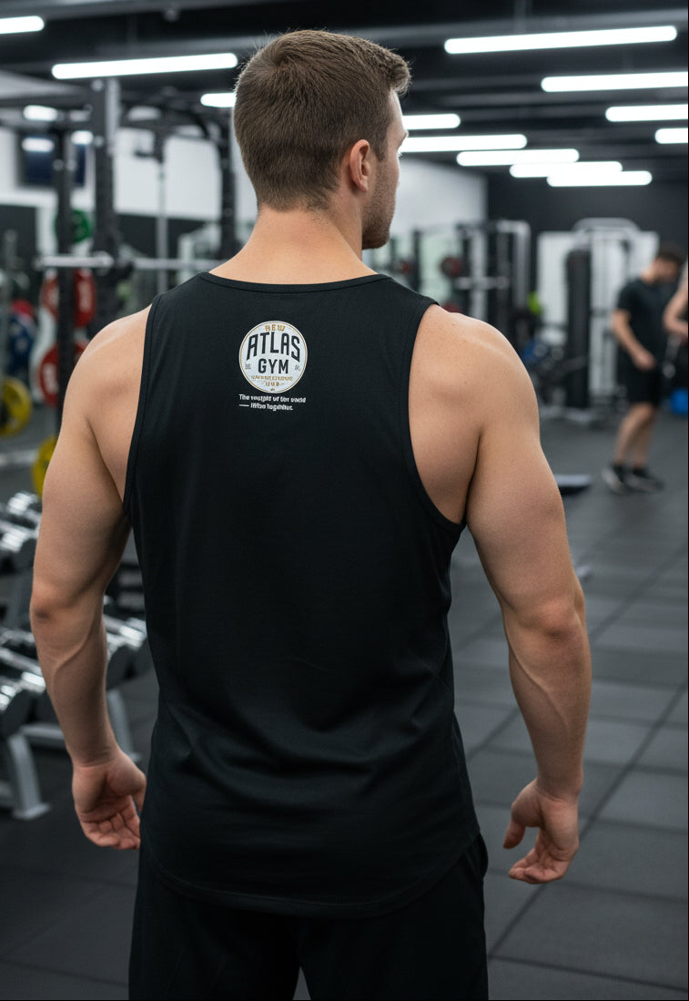 🏋️♂️ **New Atlas Gym** 🏋️♂️Official Merchandise Cool Gym Tank Top Breathable Vest ( Black )