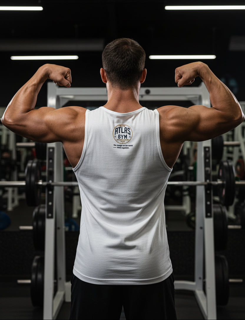 🏋️♂️ **New Atlas Gym** 🏋️♂️Official Merchandise Cool Gym Tank Top Breathable Vest ( White )