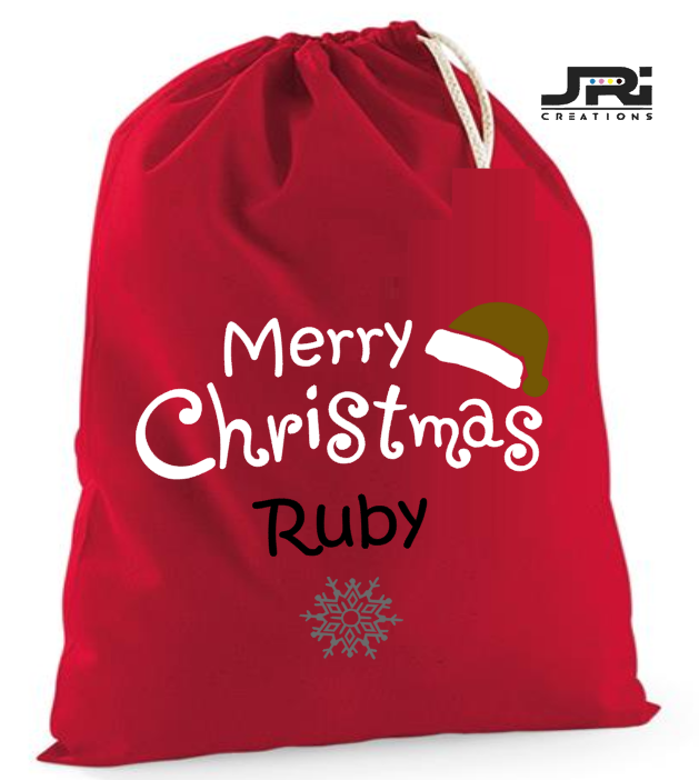 Personalised Large Merry Christmas Sack 38x49cm