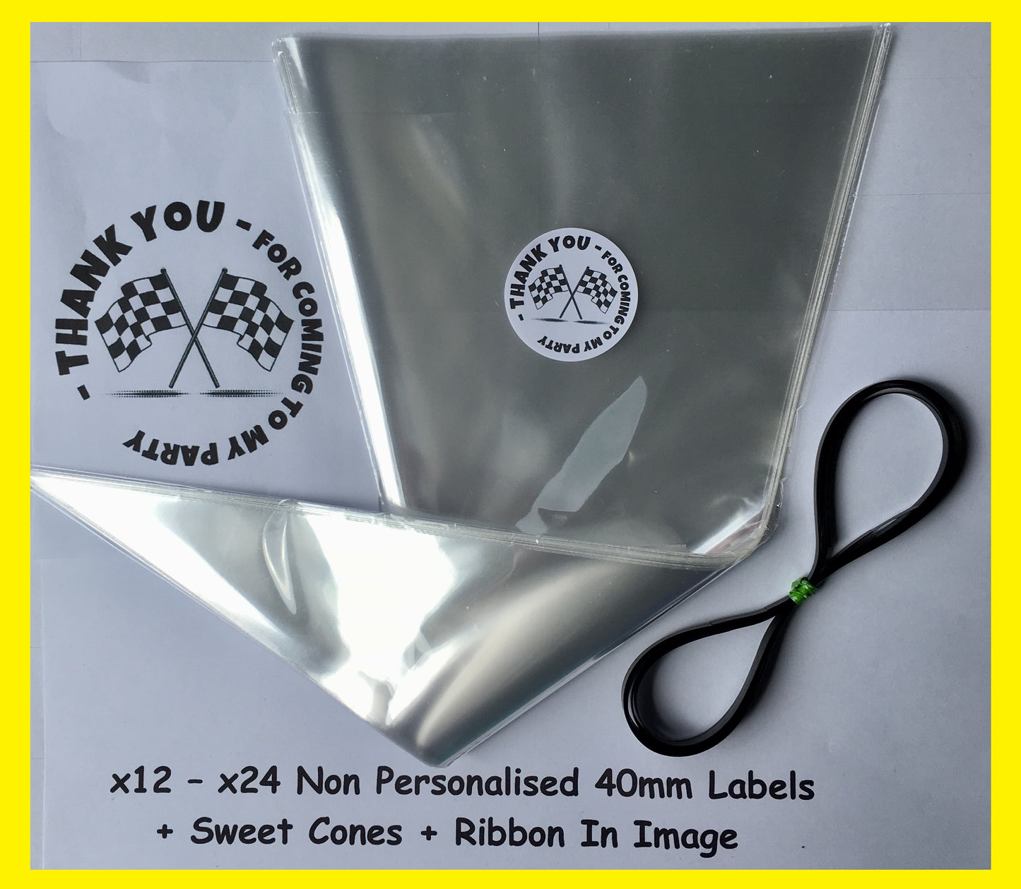 12/24 Non Personalised Flags Birthday Party Labels + Sweet Cones Kit