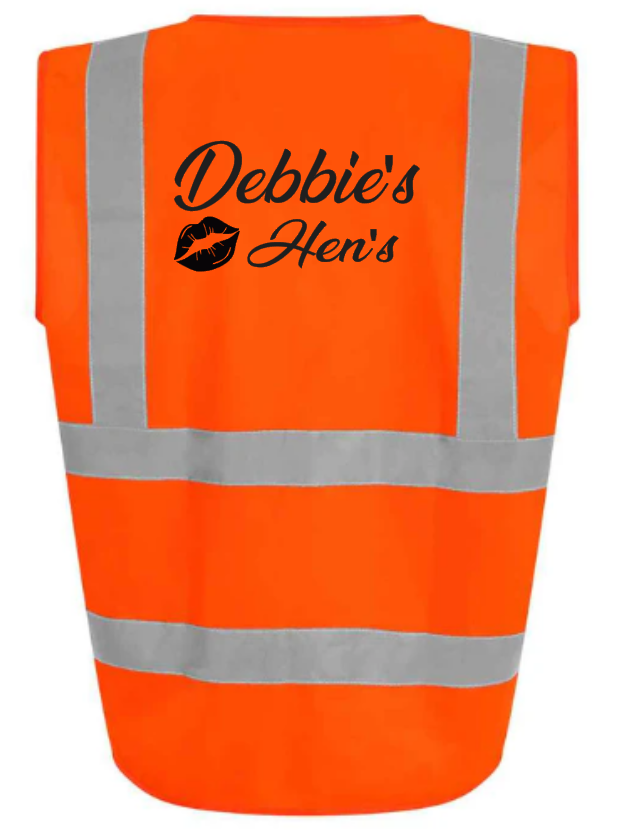 Hi-Viz Vest Waistcoat Hen Party Hen's Front & Back Print