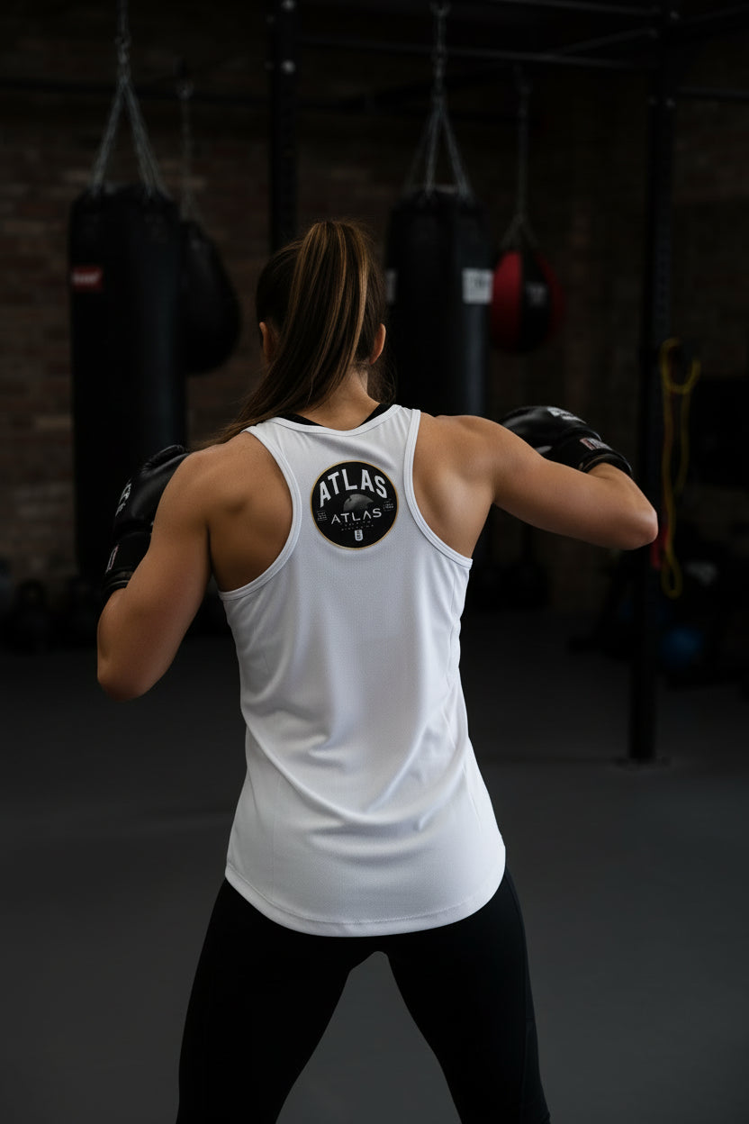 Ladies Cool Gym Tank Top Breathable Vest ( White )🥊