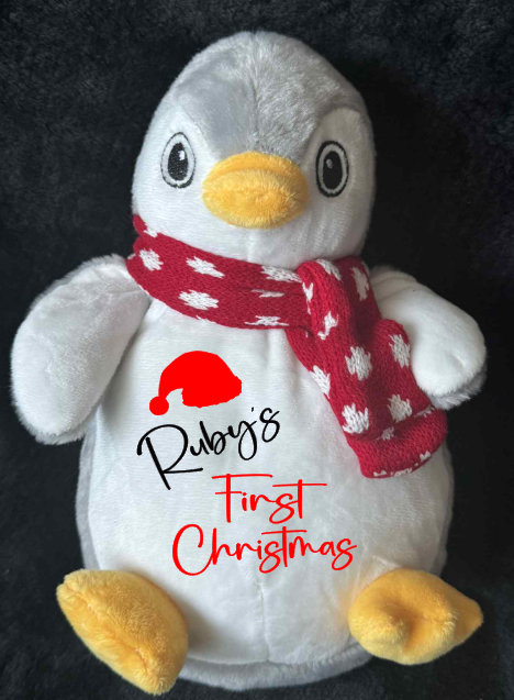 Personalised Soft Toy Plush Mumbles Print Me Teddy Bear, 💫 Baby's First Christmas