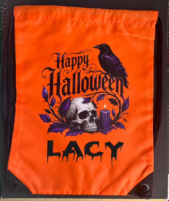 Halloween Drawstring Bag ( Purple Crow & Skull )