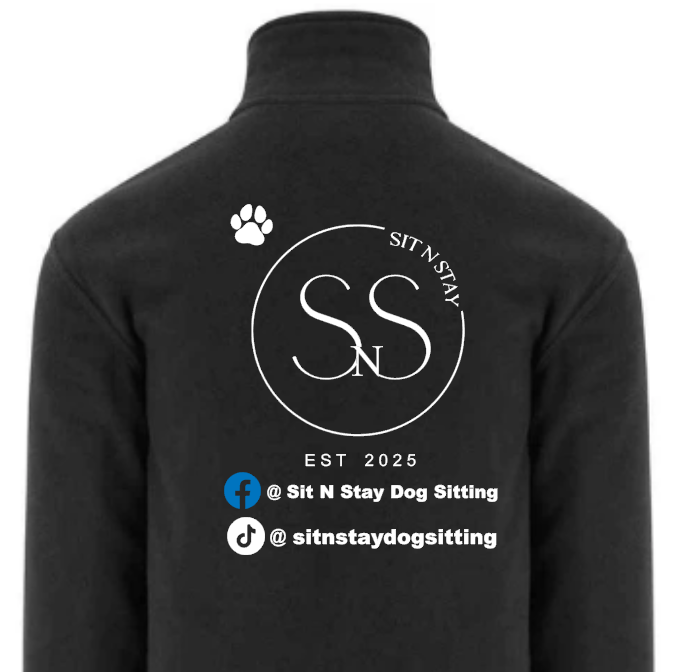 Business Sit N Stay Dog Sitting Black Full Zip Fleece
