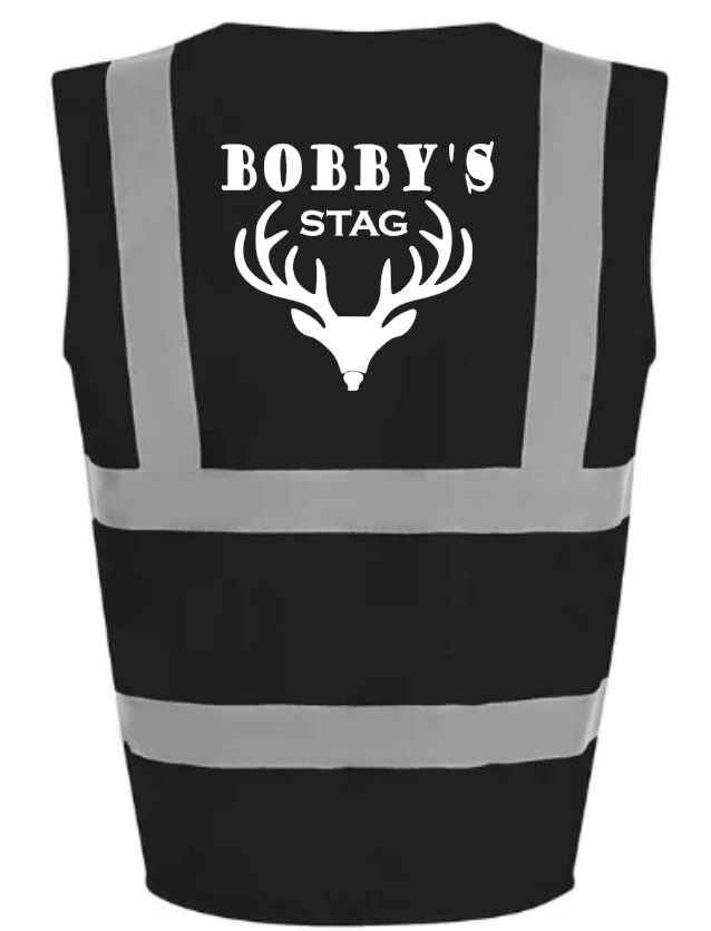 Hi-Viz Vest Waistcoat Stag Party Front & Back Print