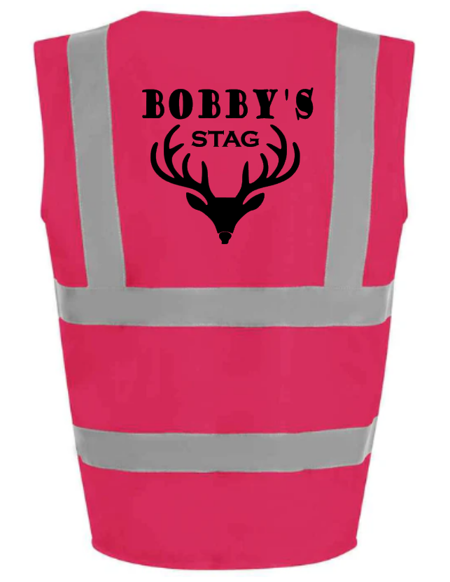 Hi-Viz Vest Waistcoat Stag Party Front & Back Print