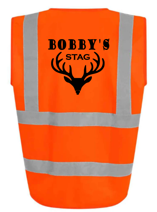 Hi-Viz Vest Waistcoat Stag Party Front & Back Print