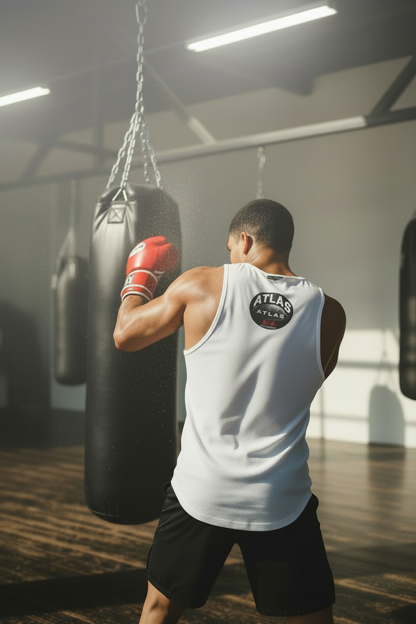 🥊 **Atlas Boxing ** 🥊Official Merchandise Cool Gym Tank Top Breathable Vest ( White )