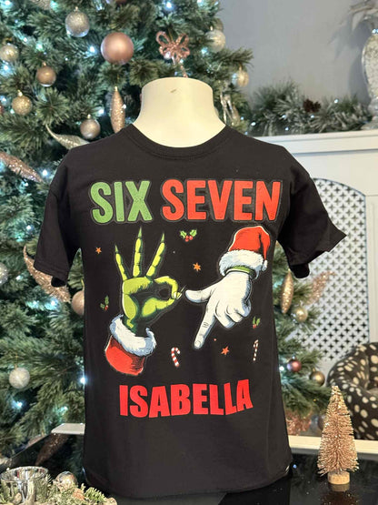 🎅Christmas Personalised Kids/Adult Family T-Shirts 🎄SIX SEVEN Santa & Grinch 67 ⭐Offer!