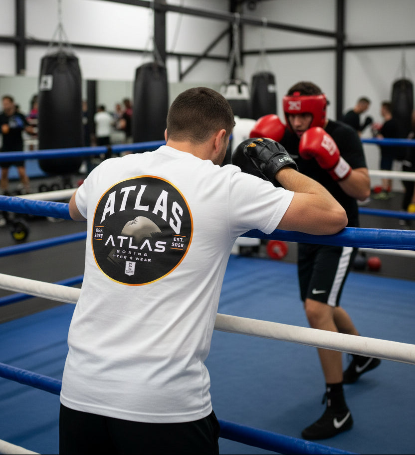 🥊 **Atlas Boxing ** 🥊Official Merchandise Cool Gym Breathable T-Shirt ( White )