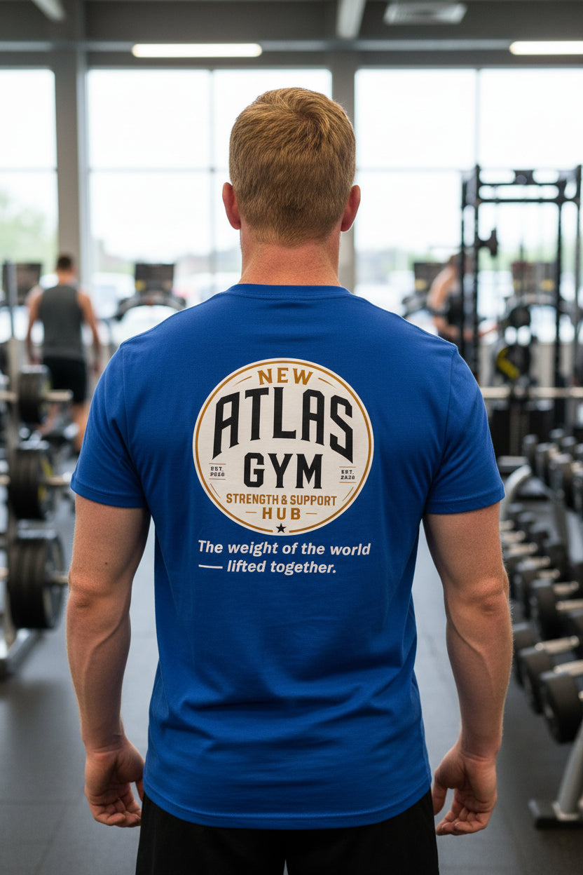 🏋️‍♂️ **New Atlas Gym** 🏋️‍♂️Official Merchandise Heavy Cotton T-Shirt ( Royal Blue )