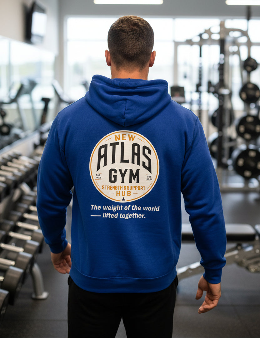 🏋️‍♂️ **New Atlas Gym** 🏋️‍♂️Official Merchandise Soft Cotton 280GSM Gym Hoodie ( Royal Blue )