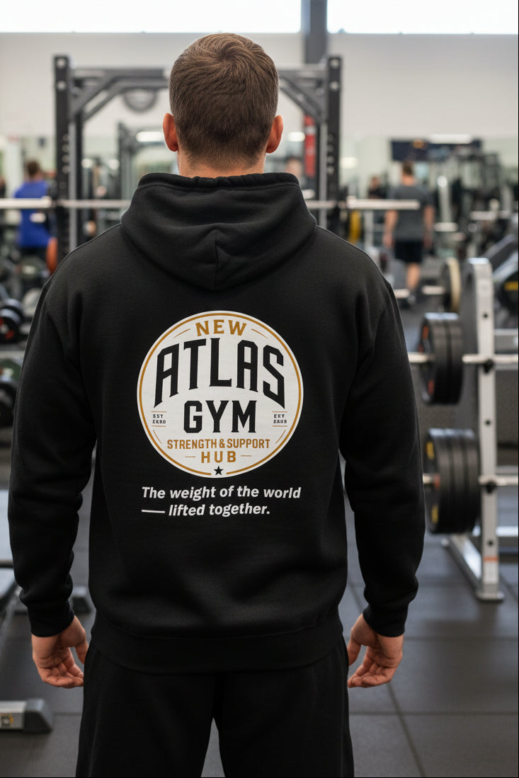 🏋️‍♂️ **New Atlas Gym** 🏋️‍♂️Official Merchandise Soft Cotton 280GSM Gym Hoodie ( Black )