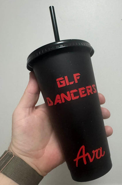 GLF Official Plastic Cold Cup Drink Bottle,Lid,Straw 24oz Cup Glitter Black