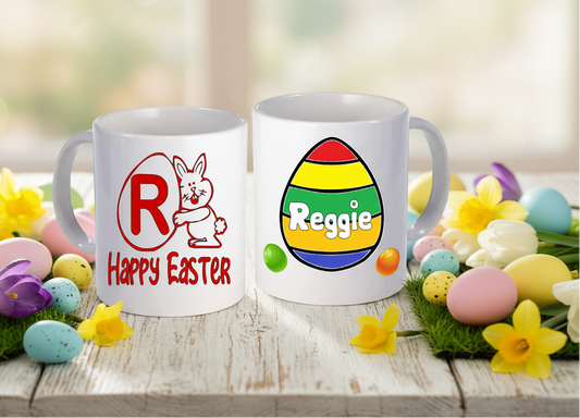 Personalised Easter Initial Mug | Custom Name Ceramic Coffee Cup | Full Colour Print