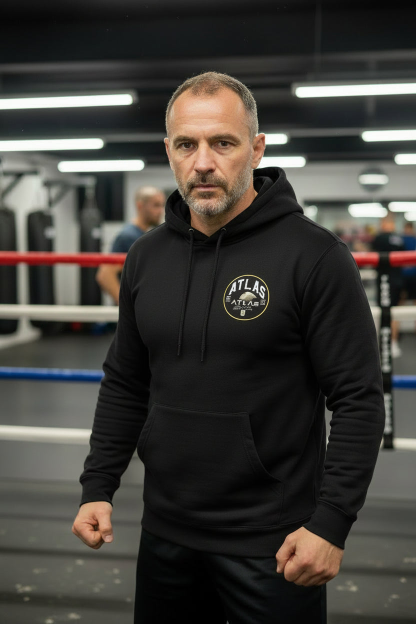 🥊 **Atlas Boxing ** 🥊Official Merchandise Soft Cotton 280GSM Gym Hoodie ( Black )