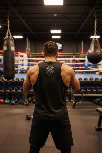🥊 **Atlas Boxing ** 🥊Official Merchandise Cool Gym Tank Top Breathable Vest ( Black )