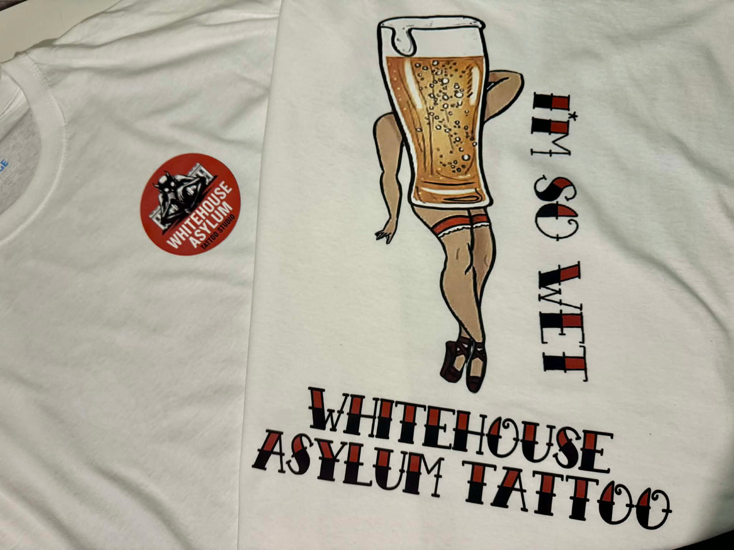 Official Whitehouse Asylum Tattoos Merchandise T-Shirt I'm So Wet ( Beer )