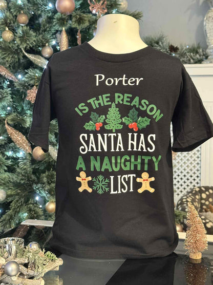 🎅Christmas Personalised Kids/Adult Family T-Shirts 🎄Reason Santa Had A Naughty List