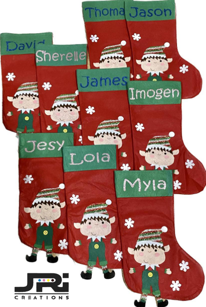 Personalised Christmas Stocking Elf Design Dangly Legs