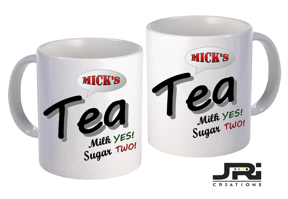 Custom Tea Coffee Mug with Milk and Sugar Option | Personalised Grey and Red Printed Ceramic Cup | Novelty Office Gift
