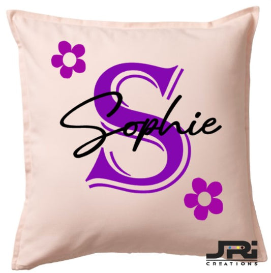 Personalised 50x50 Cushion Initial Name Flower Design