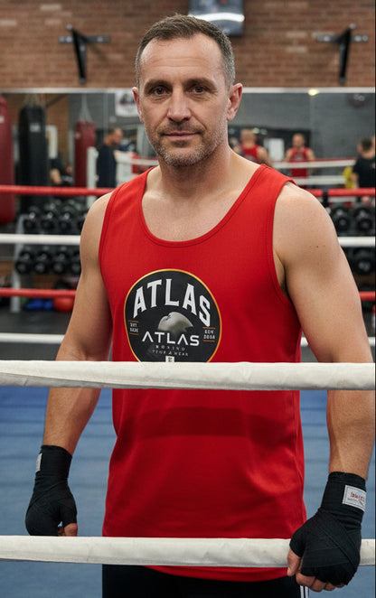 🥊 **Atlas Boxing ** 🥊Official Merchandise Cool Gym Tank Top Breathable Vest ( Red )
