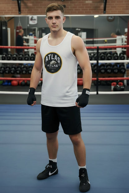 🥊 **Atlas Boxing ** 🥊Official Merchandise Cool Gym Tank Top Breathable Vest ( White )