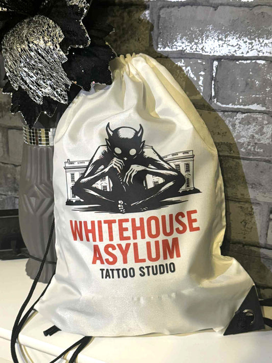 Business Whitehouse Asylum Tattoos Logo #1 Printed Drawstring Bag