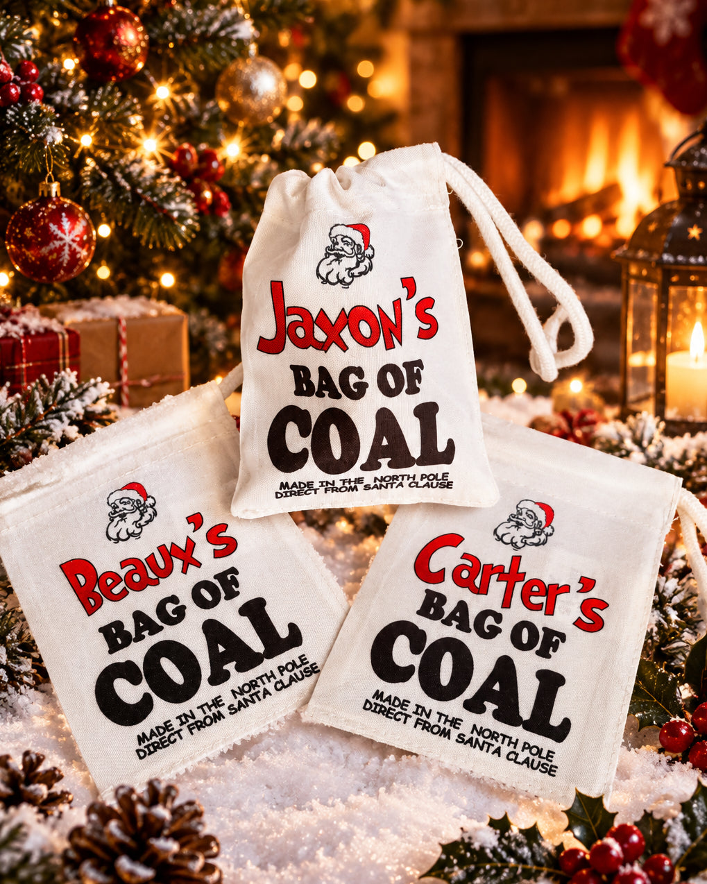 Printed Christmas Mini Stuff Bag Of Coal Drawstring Sack