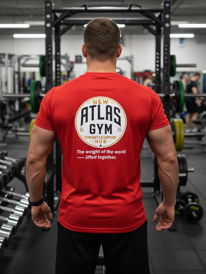 🏋️‍♂️ **New Atlas Gym** 🏋️‍♂️Official Merchandise Heavy Cotton T-Shirt ( Red )