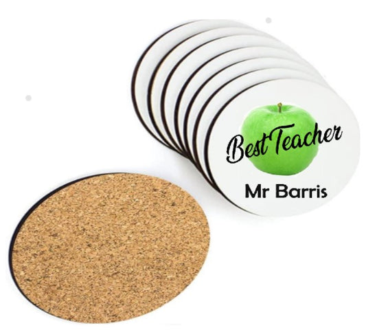 Printed Teacher Gift Round Coaster Apple