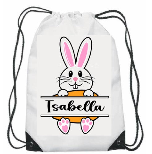 Personalised Printed Pink Easter Bunny & Name Drawstring Bag