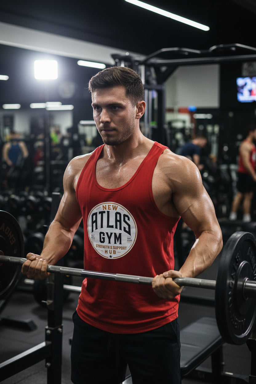 🏋️‍♂️ **New Atlas Gym** 🏋️‍♂️Official Merchandise Cool Gym Tank Top Breathable Vest ( Red )