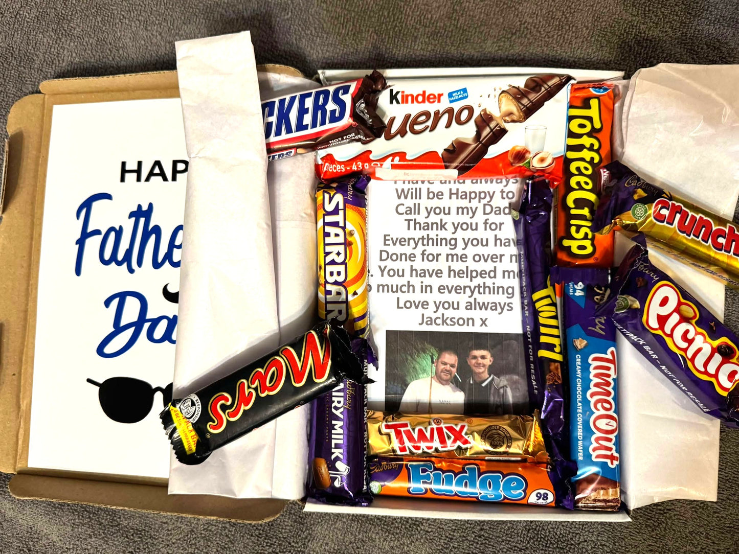 Father's Day! Chocolate Sweet Selection Box With A Personalised Hidden / Secret Message & Image