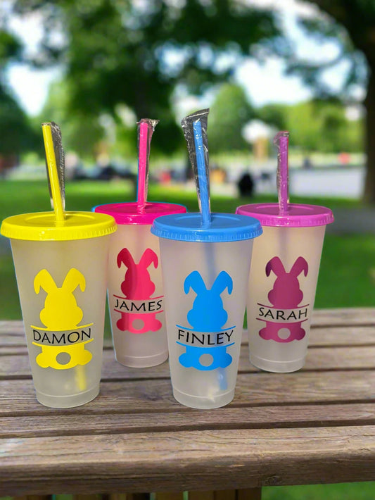 Personalised Easter Plastic Cold Cup Bottle,Lid,Straw Various Colour