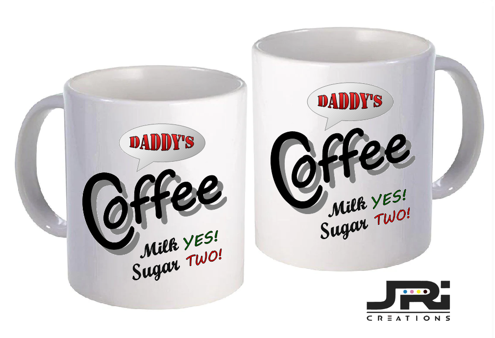 Custom Printed Ceramic Coffee Mug – Grey & Red | Personalised Office Cup for Tea & Coffee | Personalised Milk & Sugar Text Option